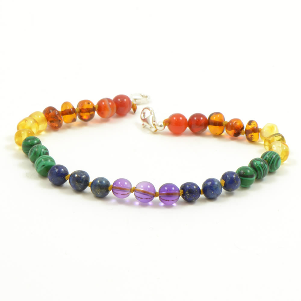 Adjustable 'Rainbow Baby' Amber And Semi-Precious Stones  Anklet / Bracelet